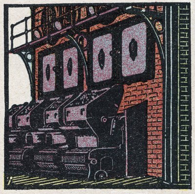 Vyvíječe páry: kotlová baterie. Anonymní ilustrace z roku 1925. Soukromá sbírka. od Anonymous Anonymous