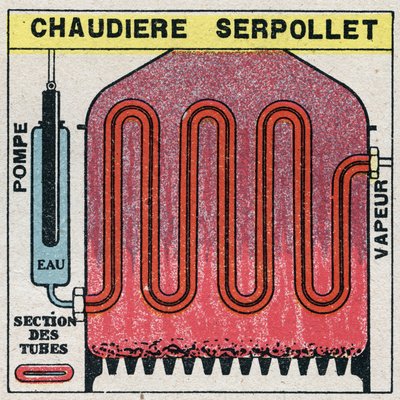 Parní generátory: průřez kotlem serpollet. Anonymní ilustrace z roku 1925. Soukromá sbírka. od Anonymous Anonymous