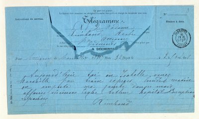 Telegram od Rimbauda jeho matce, Marseille, 22. května od Anonymous Anonymous