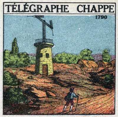 Telegraf: telegraf Claude Chappe (1765-1805) v roce 1790. Anonymní ilustrace z roku 1925. Soukromá sbírka. od Anonymous Anonymous