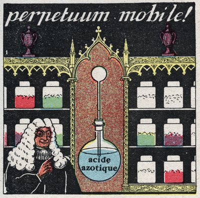 Teplota a expanze: „mobilní perpetuum“, první teploměr používaný lékárníky v 16. století. Anonymní ilustrace z roku 1925. Soukromá sbírka. od Anonymous Anonymous
