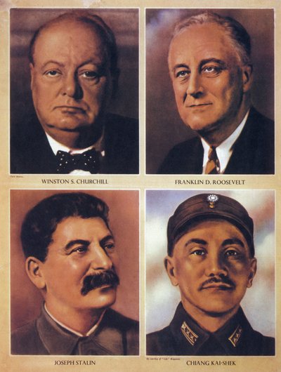 Spojenečtí vůdci druhé světové války - Winston Churchill, Franklin Delano Roosevelt, Joseph Stalin a Čankajšek - 1943 od Anonymous Anonymous