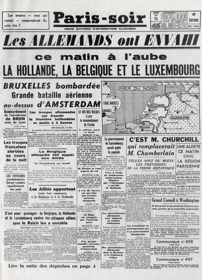 Bitva o Belgii nebo belgické tažení - 18denní tažení - invaze německých jednotek do Belgie během druhé světové války - PARIS EVIOR 11/05/1940 - NĚMCI NAVÁZLILI HOLANDSKO - BELGIE A LUCEMBURSKO - od Anonymous Anonymous