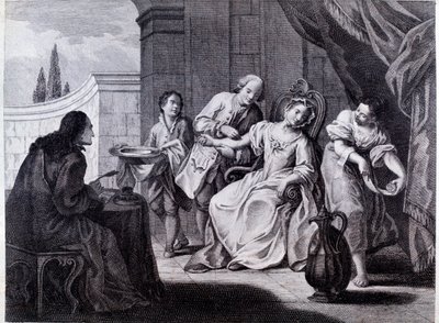 The Bloodletting, lékařská technika (rytina od Anonymous Anonymous
