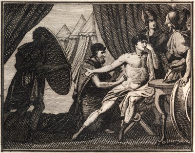 Smrt Epaminondas (po bitvě proti Sparťanům u Mantineie 362 př.nl). Rytina z „“The Rollin of Youth or Selected Pieces of Ancient and Roman Stories”” 1816. Soukromá sbírka. od Anonymous Anonymous