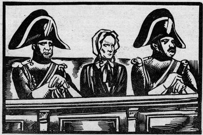 Případ Henriette Cornier, zastoupená na tribuně v jejím procesu za vraždu kojence, poblíž jejích zaměstnavatelů v listopadu 1825. Ilustrace převzata z „“Le petit journal illustrious““ 1931 od Anonymous Anonymous