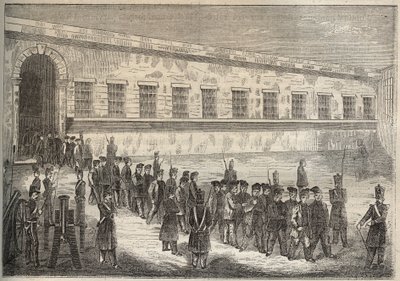 Vězení Rochefort v 19. století. Rytina do „Historie trestanců od jejich vzniku až po současnost“ (1877) od Pierra Zacconeho (1817-1895) (Colonia Penale - Trestná kolonie). Soukromá sbírka. od Anonymous Anonymous