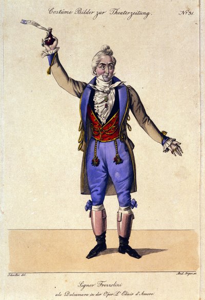 Bas Giuseppe Frezzolini (1789-1861) interpretující doktora Dulcamara v opeře „Nápoj lásky“ (L