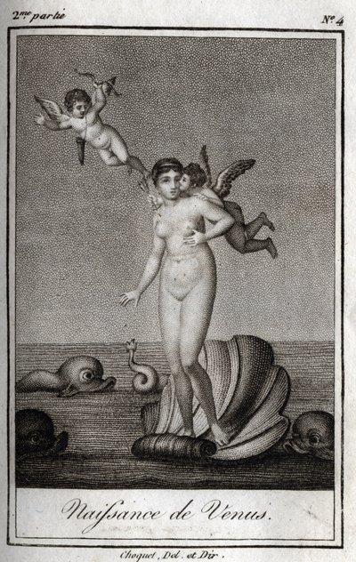Zrození Venuše (Birth of Venus). Rytina z roku 1819 v „Lettres a Emilie sur la mythologie“ od Charlese Alberta Demoustiera (1760-1801). Soukromá sbírka. od Anonymous Anonymous