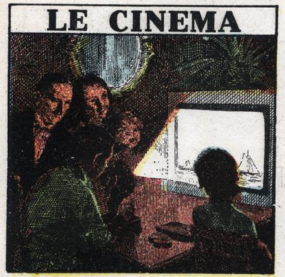 Kameraman: rodina sledující film na obrazovce. Anonymní ilustrace z roku 1925. Soukromá sbírka. od Anonymous Anonymous