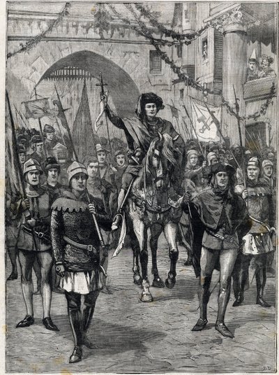 Sbor korporací ve 14. století: Prevot pařížských obchodníků. Rytina. V ""The Little Parisien"", dne 18.6.1899. Soukromá sbírka. od Anonymous Anonymous