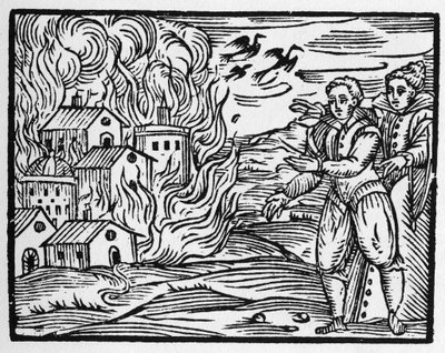 Prokletí čarodějů vypalujících město – „“ Compendium Maleficarum “, pojednává o čarodějnicích, jejich zlu a jejich údělech od Francesca Maria Guazza nebo Guacca nebo Guaccia (15?? -16??) Soukromá sbírka 1608 od Anonymous Anonymous