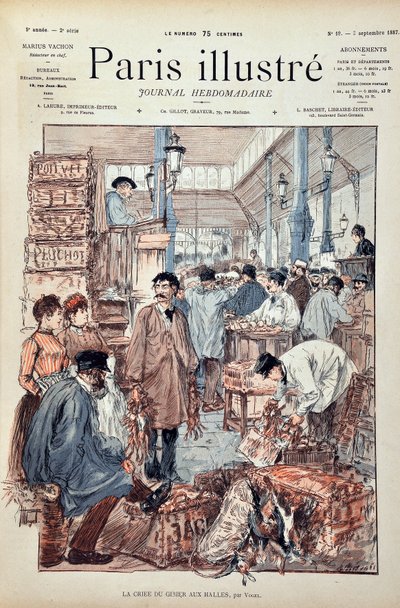 Hra křičela v Halles de Paris v roce 1887. Ilustrace Hermann Vogel (1856-1918). Rytina z roku 1887 v týdeníku „Pařížský Illustrous“. od Anonymous Anonymous