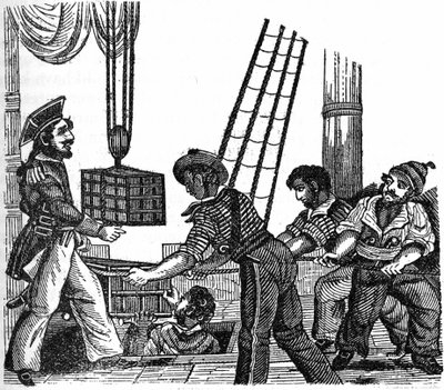 Pirát „Dlouhý Ben“ John Avery (udělal to v roce 1643) naložil na svou loď tři bedny s pokladem (zlato a kameny). Rytina „“ Pirátská vlastní kniha““ 1837. od Anonymous Anonymous