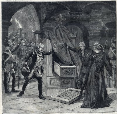 Scéna sklepů ve hře „Kateřina Ruska““ v divadle Cathelet Paul Ginisty (1855-1932) a Charlese Samsona (1894-1895). Gravírování „“Le Petro Parisien““ od Anonymous Anonymous