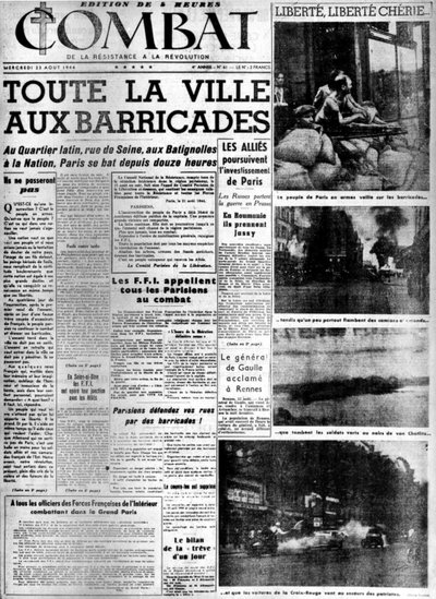 Celé město na barikádách: osvobození Paříže - v „Boji“ z 23.8.1944, sb. MDJ Bernard. od Anonymous Anonymous