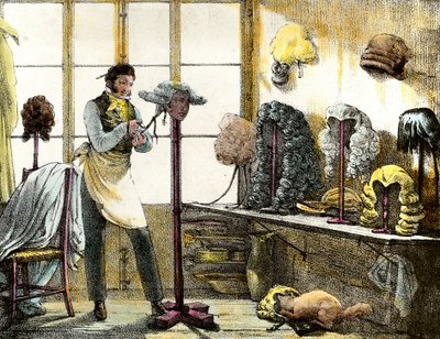 Paruka styling paruku catogan, pánské kadeřnictví. Rytina ze zrcadlových show, dopisů, léků atd. Umění”” 1821-1823 Soukromá sbírka od Anonymous Anonymous