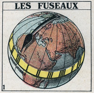 Čas: Časová pásma Země. Anonymní ilustrace z roku 1925. Soukromá sbírka. od Anonymous Anonymous