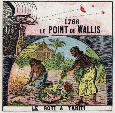 Čas: bod Samuela Wallise (1728-1795) v roce 1766 umožňující znát zeměpisnou délku bodu, kde se nacházel, vzhledem ke vzdálenosti mezi hvězdami a měsícem. Anonymní ilustrace z roku 1925. Soukromá sbírka. od Anonymous Anonymous