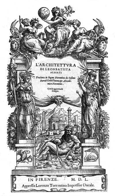Titulní strana “” Architektura Leona Battisty (Leon Battista) Alberti: přeložil do florentštiny Cosimo Bartoli “” z roku 1550. (De Architectura) (architektura) od Anonymous Anonymous