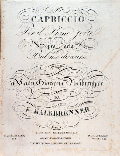 Titulní strana partitury Capriccia od F Kalkbrennera od Anonymous Anonymous