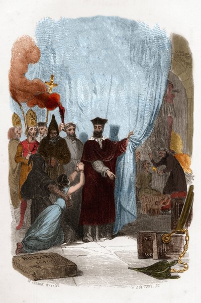 Tomas de Torquemada (1420-1498), dominikánský mnich, organizátor inkvizice ve Španělsku. Barevná rytina 19. století. Ilustrace v knize „Záhady inkvizice a jiných tajných společností Španělska“ od Victora de Fereal, Suberwick, Manuel Galo od Anonymous Anonymous