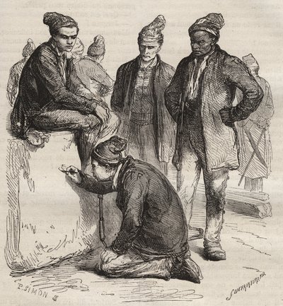 Typy štol z Brest Bagne v 19. století. Rytina do „Historie trestanců od jejich vzniku až po současnost“ (1877) od Pierra Zacconeho (1817-1895) (Colonia Penale - Trestná kolonie). Soukromá sbírka. od Anonymous Anonymous