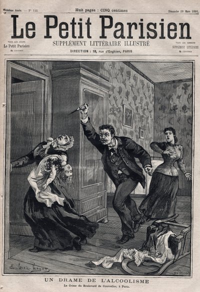 Různá fakta: drama alkoholismu - Le crime du Boulevard de Courcelles v Paříži - Rytina v „Le petit Parisien““ z roku 1891 - Soukromá sbírka od Anonymous Anonymous
