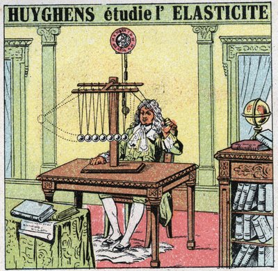 Vibrační pohyby: Christiaan Huygens (1629-1695) studuje elasticitu materiálu pozorováním korálků ze slonoviny. Anonymní ilustrace z roku 1925. Soukromá sbírka. od Anonymous Anonymous