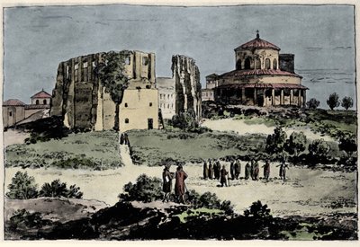 Pohled na kostel Santa Constance (nza), mauzolea císaře Konstantina postavená ve 4. století poblíž baziliky sv. Anežky (Agnese) v Římě Ilustrace z 19. století od Anonymous Anonymous