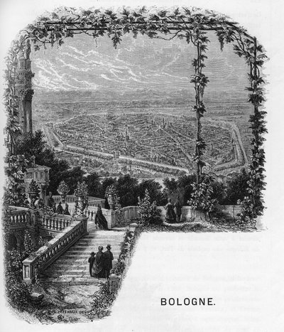 Pohled na město Bologna (Bologna), Itálie rytina z roku 1859 v „“ galeriích Evropy – Itálie „“ od armengauda. Soukromá sbírka. od Anonymous Anonymous