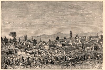 Pohled na město Erzurum (Erzurum) v Arménii (nyní Turecko). Rytina v „Katolické misie v XIX. století“ od Louis-Eugene (Louis Eugene) Louveta. soukromá sbírka. od Anonymous Anonymous