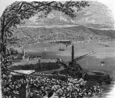 Pohled na město Genes (Genova), Itálie. rytina z roku 1859 v „“galeriích Evropy – Itálie““ od armengauda. Soukromá sbírka. od Anonymous Anonymous