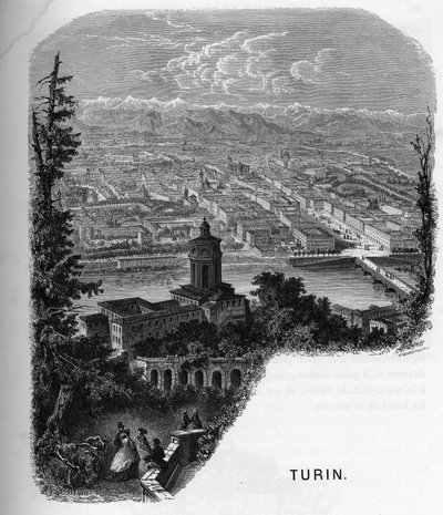 Pohled na město Turín (Torino), Itálie. rytina z roku 1859 v „“galeriích Evropy – Itálie““ od armengauda. Soukromá sbírka. od Anonymous Anonymous