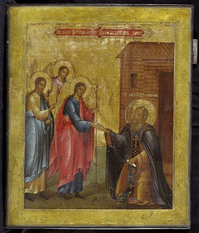 Zjevení Nejsvětější Trojice svatému Alexandru Svirskému, 19. století od Anonymous Russian icon painter