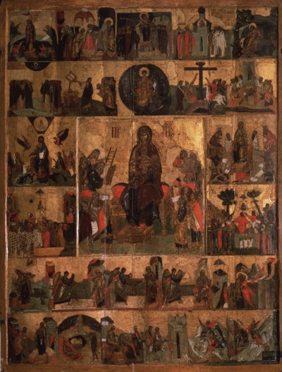 Oslava Panny Akathist Hymnus k Nejsvětější Bohorodice, 14. století od Anonymous Russian icon painter