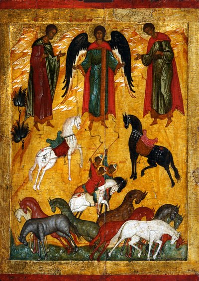 Zázrak Florus a Laurus, počátek 16. století. od Anonymous Russian icon painter