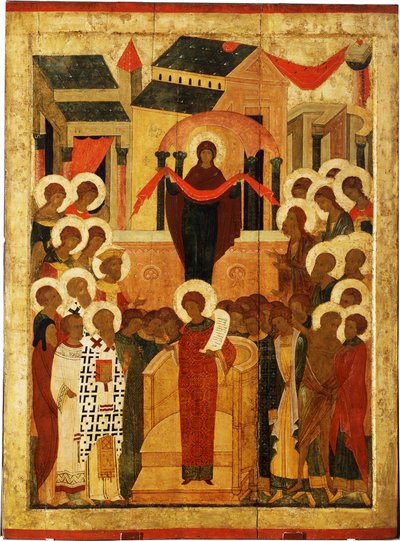 Ochrana Matky Boží Pokrov, 2. polovina 15. století. od Anonymous Russian icon painter