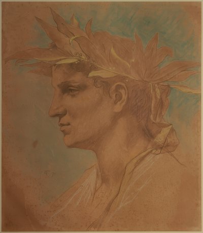 Mužská hlava ověnčená vavřínem od Anselm Feuerbach