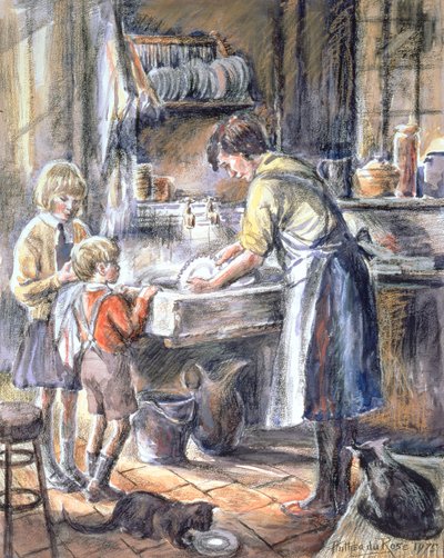 Helping with the Washing Up, 1975 (wc a pastelka) od Anthea Durose