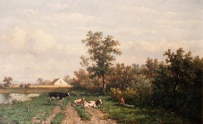 holandská krajina (panel) od Anthonie Jacobus van Wyngaerdt