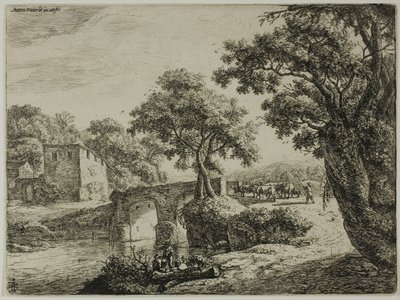 Stádo u kamenného mostu od Anthonie Waterloo