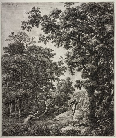 Šest velkých vzpřímených krajin s výjevy z Ovidiových Metamorfóz: Alfeus a Arethusa od Anthonie Waterloo