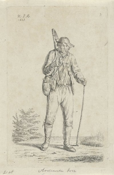 Farmář z Arden s motykou Ardenský farmář (titul na objektu) Farmáři a farmářky ze Spojeného království Nizozemska (název série) od Anthonie Willem Hendrik Nolthenius de Man