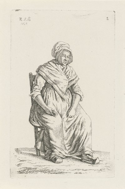 Sedící farmářka z Valonska Farmáři a farmářky ze Spojeného království Nizozemska (název série) od Anthonie Willem Hendrik Nolthenius de Man