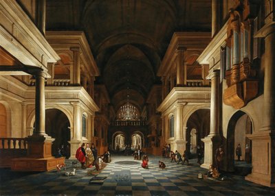 Interiér kostela s elegantními postavami, 1632. od Anthonie de Lorme