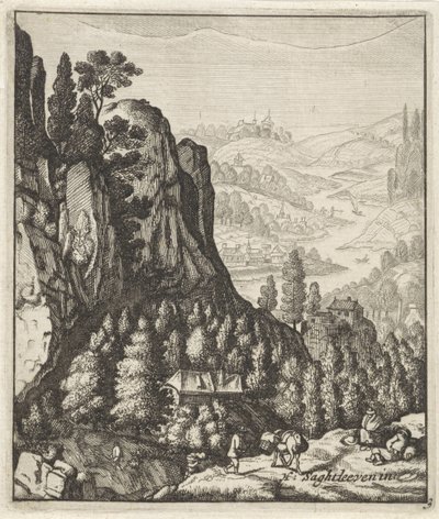 Skalnatá horská krajina s farmáři od Anthonie de Winter (attributed to)