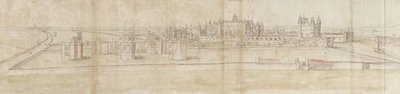 Palác Hampton Court od severu (pero a hnědý inkoust a akvarel přes slabé náznaky černou křídou) od Anthonis van den Wyngaerde