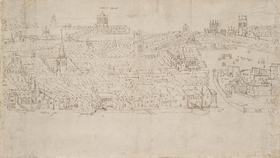 Panorama Londýna při pohledu ze Southwarku: Billingsgate do Tower Wharf, 1554 od Anthonis van den Wyngaerde