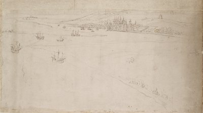Panorama Londýna při pohledu ze Southwarku: Greenwich, 1554 od Anthonis van den Wyngaerde